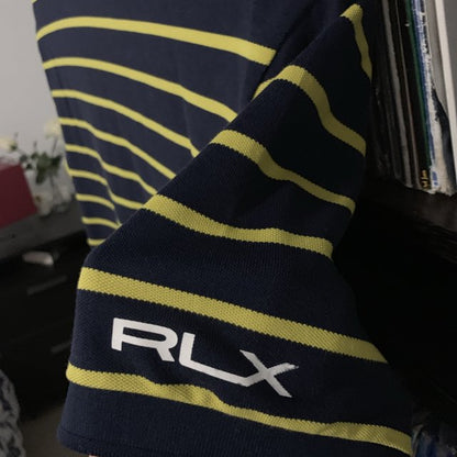 Ralph Lauren Classic Performance RLX Polo Blue and Yellow stripe with white Motif Size Large