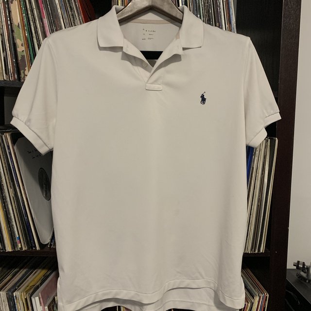 Ralph Lauren Classic Performance Polo White with Navy Blue Motif Size Large