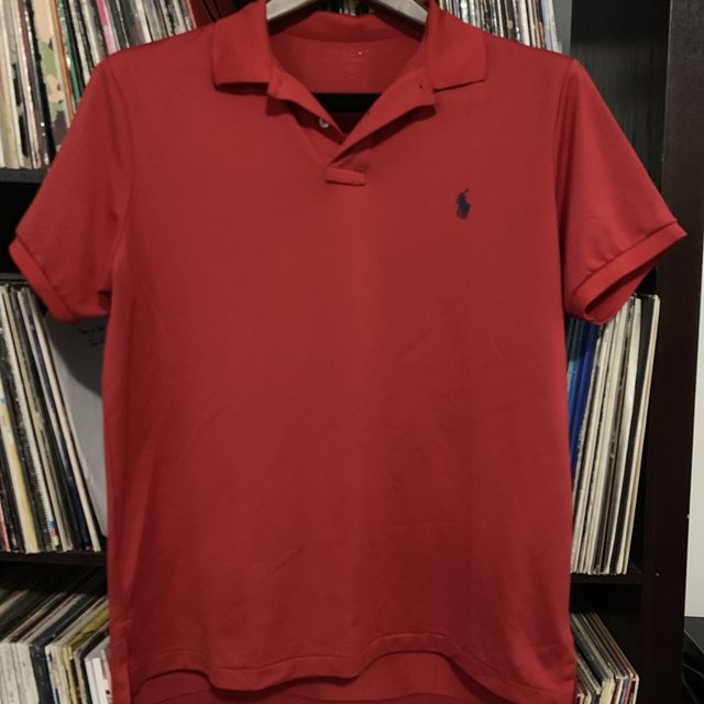 Ralph Lauren Classic Performance Polo Shirt Red with Navy Blue Motif Size Large