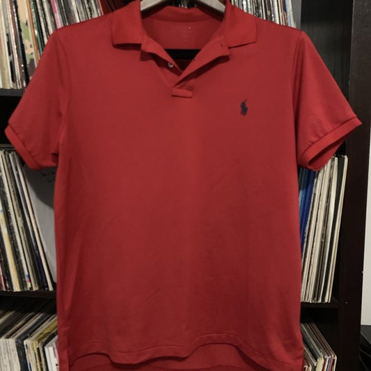 Ralph Lauren Classic Performance Polo Shirt Red with Navy Blue Motif Size Large