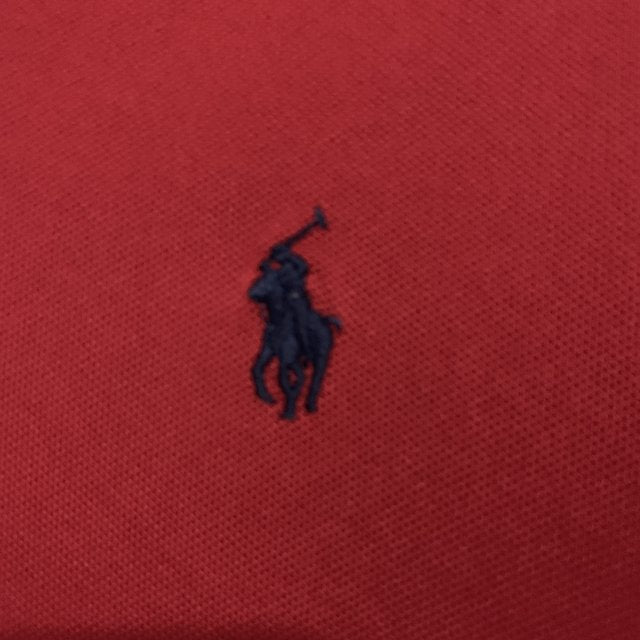 Ralph Lauren Classic Performance Polo Shirt Red with Navy Blue Motif Size Large