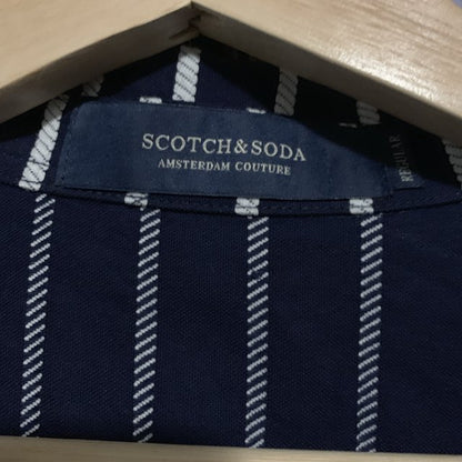 Scotch & Soda Amsterdam Couture white and Navy Blue Stripe Short Sleeve Shirt