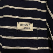 Load image into Gallery viewer, Scotch &amp; Soda Amsterdam Couture white and Navy Blue Stripe Short Sleeve Shirt