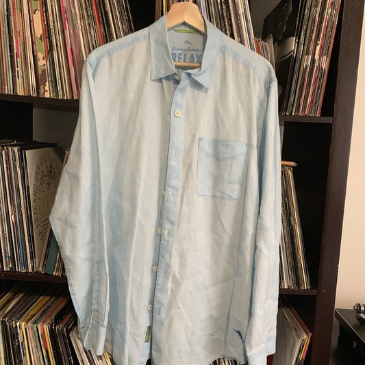 Tommy Bahama Linen Shirt Light Sky Blue Fits Medium to Large