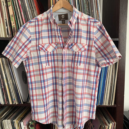 Timberland Earthkeepers Regular Fit Blue White Red Check Shirt Size Medium