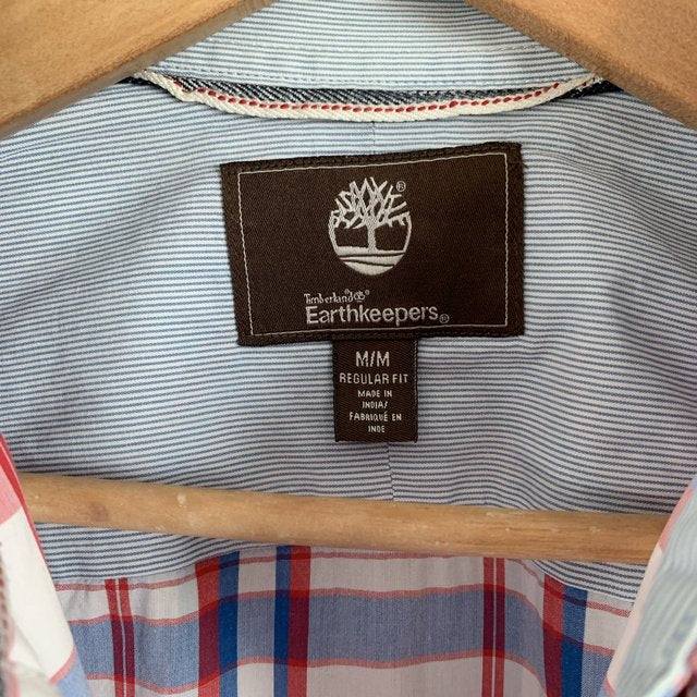 Timberland Earthkeepers Regular Fit Blue White Red Check Shirt Size Medium